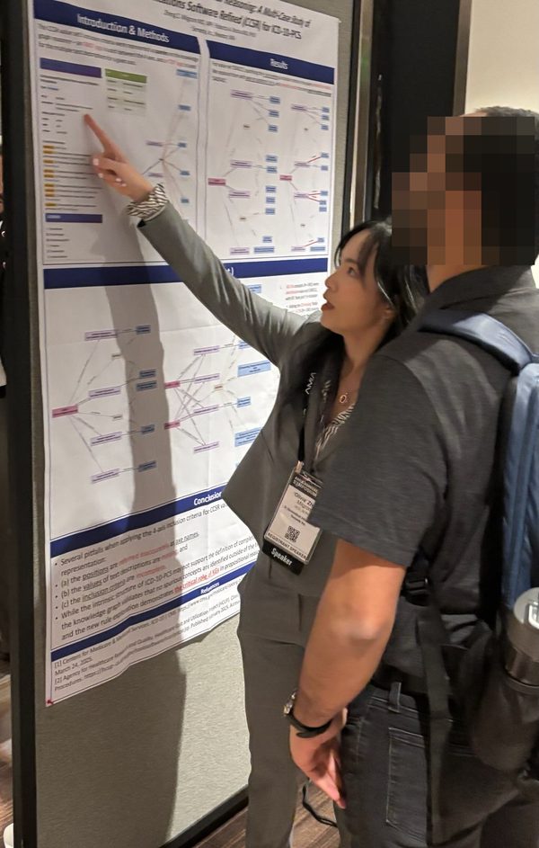 Olivia Milgrom presenting her poster at AMIA 2025 Annual Symposium